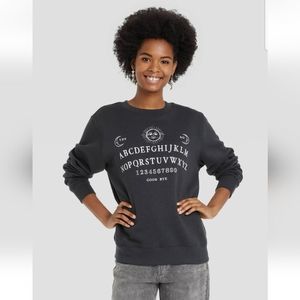 Ouija Board Graphic Sweatshirt NWT Sz.XS Oversized Soft Black/Charcoal White New